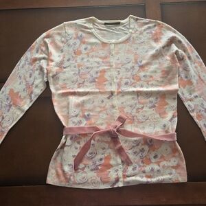 Elie Tahari Cream With Orange And Purple Pattern Cashmere Top